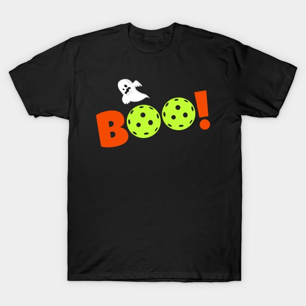 Boo! Halloween Pickleball Ghost T-Shirt by Little Duck Designs